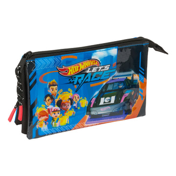 Троен Моливник Hot Wheels Let's race Син Черен 22 x 12 x 3 cm