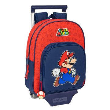 Училищна чанта с колелца Super Mario Trick Червен Тъмно синьо 28 x 34 x 10 cm